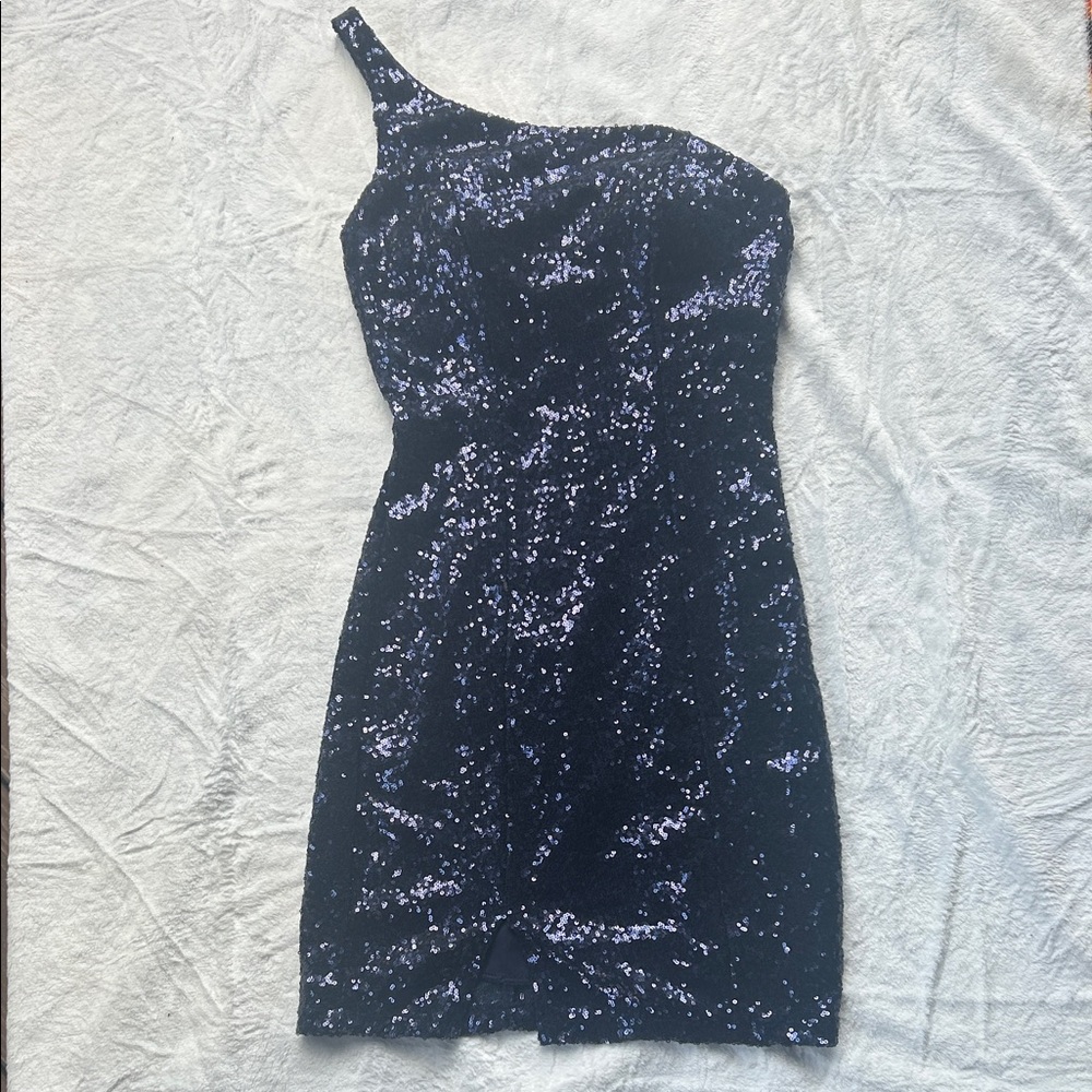 Emerald Sundae One-Shoulder Dress in Blue and Silver